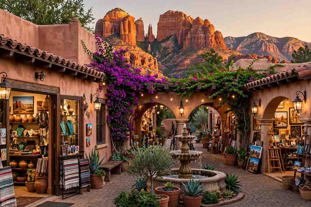 Cathedral Rock glowing red at sunset above Oak Creek in Sedona